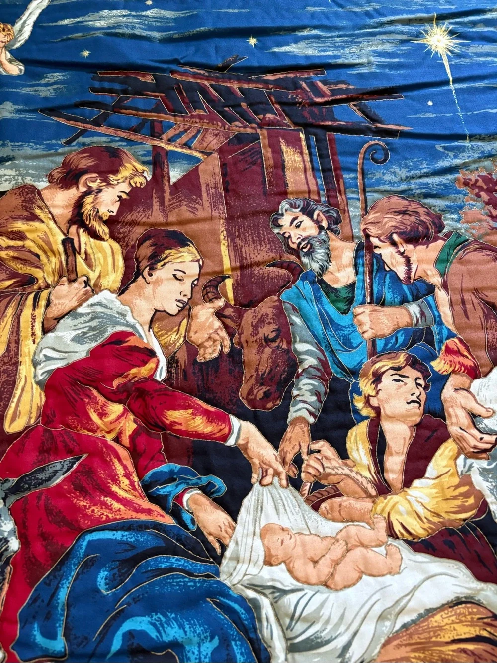 Nativity Scene Wall Tapestry - Blue and Multi Color
